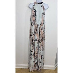 Reiss Arleta Coral Gray Blue Halterneck Maxi Dress Slit Cinch Waist Women Sz 10